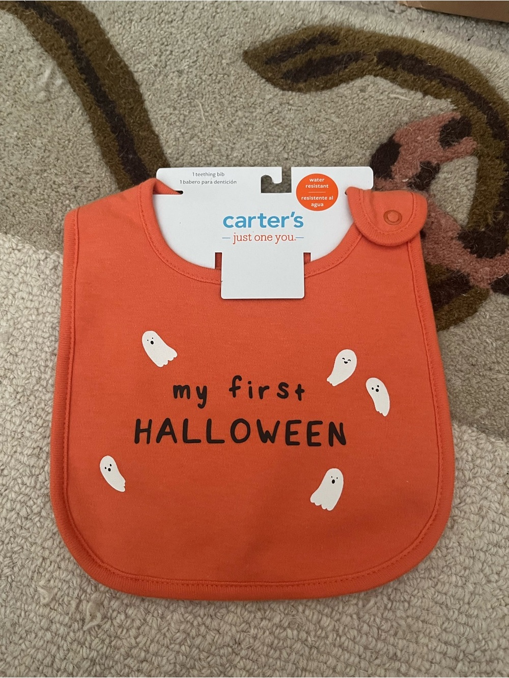 Carter's Orange "My First Halloween" Baby Bib with Ghost Print